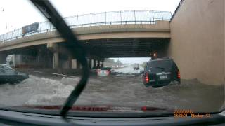 Driving through a flooded freeway in Detroit mudslide develops [upl. by Mccahill719]