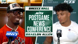 Jets running backs Breece Hall and Braelon Allen discuss closing moments of win  SNY [upl. by Mychal44]