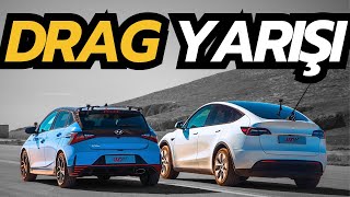 Hyundai i20N vs Tesla Model Y SR DRAG YARIŞI [upl. by Sivrep]