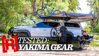 Yakima group test HighRoad bike carrier Major Shady 270 degree awning amp StreamLine roof racks [upl. by Synn]