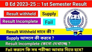 BEd 2nd Semester Result Problem  Result Withheld  Result incomplete  Supply  Fail [upl. by Natan790]