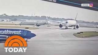 Video Delta planes collide on Atlanta taxiway rattling passengers [upl. by Nowd967]