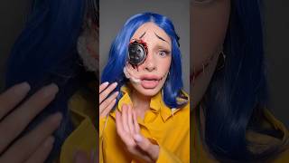 DAY 1 OF 31 CORALINE🪡🧵💙 halloween october makeup shorts viral [upl. by Ahsiak52]