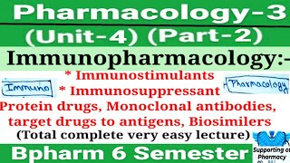 Immunopharmacology। Immunostimulants।Immunosuppressant।Protein drugs।Biosimilar।Pharmacology Bph6sem [upl. by Silohcin]