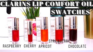 CLARINS LIP COMFORT OIL SWATCHES 🔥🔥 5 SHADES [upl. by Ash]