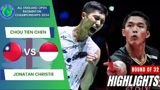 Chou Tien Chen TPE vs Jonatan Christie INA  R32  All England Open 2024 [upl. by Aerona]