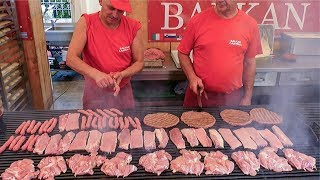 Best of Balkans Street Food Mixed Meat Roasted on Huge Grills Street Food Festival seen in Italy [upl. by Ecahc]