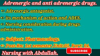 Adrenergic and anti adrenergic drugs in urdu PostRn 1st semester Unit5part4 Pharmacology [upl. by Otit]