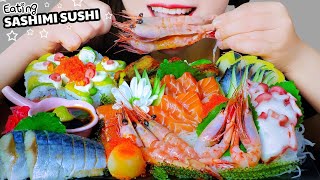 ASMR EATING SASHIMI X SUSHI ROLL RAW SALMONSCALLOPOCTOPUS  TOBIKO EGGSSWEET SHRIMP LINHASMR [upl. by Anneuq]