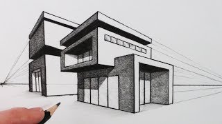 How to Draw a House in Two Point Perspective Modern House [upl. by Kordula]