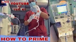 How to Prime dialysertubing amp Setup dialysis machine  priming Hemodialysis [upl. by Marozas509]