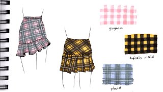 HOW TO DRAW PLAID Step by Step Drawing Tutorial of plaid plaid skirt with ruffles and pleats [upl. by Anilef]