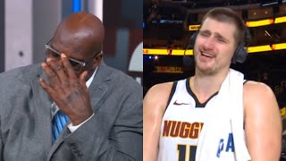 Nikola Jokic gets annoyed with Shaq after talking about his game winner vs Warriors 😂 [upl. by Yrahk]