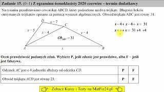 Zadanie 15 Egzamin ósmoklasisty 2020 czerwiectermin dodatkowy  MatFiz24pl [upl. by Keyes]