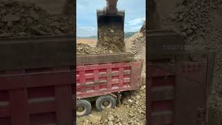 Excavators Load Soil Onto Trucks satifying excavator truck soil [upl. by Repsihw796]