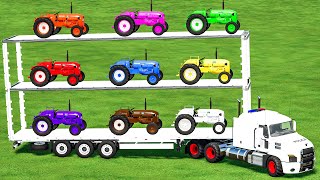 TRANSPORING MINI COLORS BUCHER TRACTORS WITH MACK POLICE TRUCKS Farming Simulator 22 [upl. by Leon]