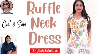 Frock pattern  How to cut amp sew Ruffle neck dress 09082022 [upl. by Sinclare]