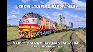 Trains Passing Allied Mills Featuring Streamliner CLP9 In Auscision Models Livery Australian Trains [upl. by Anitahs]