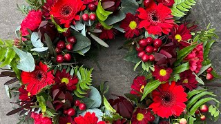 Creating a floral tribute wreath in shades of red and green [upl. by Liesa]