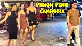 Explore Phnom Penh night life street  Cambodia walking tour [upl. by Novehs]