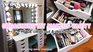 cleaning amp organizing my makeup vanity declutter organize washing brushes etc [upl. by Irv]