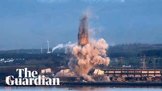 Explosive demolition brings down Scotland power station chimney [upl. by Chute]