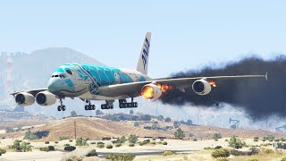 ANA Airlines Airbus A380 Plane Crash And Engine Failure In GTA 5 [upl. by Llehcal]