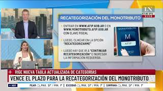 Vence el plazo para la recategorización del monotributo rige nueva tabla actualizada de categorías [upl. by Anaujit]