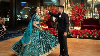 INDIAN WEDDING RECEPTION DANCE l BRIDE AND GROOM ENTRANCE l SABYASACHI BRIDE [upl. by Euqnom566]