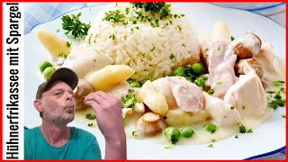 Hühnerfrikassee mit Spargel und Erbsen🔸️Klassisches Hühnerfrikassee Rezept [upl. by Yeltnarb]