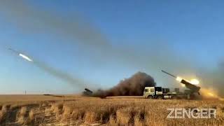 Czech Vampire Multiple Launch Rocket Systems Fire Salvos At Russian Forces [upl. by Ahsihat396]