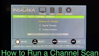 Insignia TV  Run a channel scan Auto program for over the air antenna channels [upl. by Noraed]