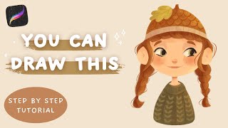 🎨🌰 cozy procreate tutorial how to draw a girl with an acorn cap stepbystep ✏️ [upl. by Lorne]