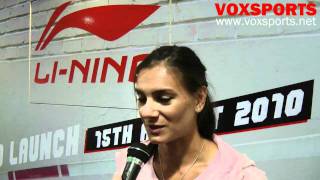 VOXSPORTS  Interview with Yelena Isinbayeva world pole vaulting champion [upl. by Yeltnerb]