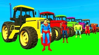 Fun Color Tractor amp Superheroes Cartoon for Kids and Colors for Children Nursery Rhymes [upl. by Melc]