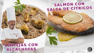 LENTEJAS con alcachofas  SALMÓN con salsa de cítricos  Cocina Abierta de Karlos Arguiñano [upl. by Akinit209]