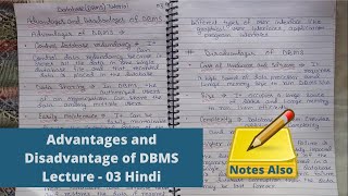 Explain the advantages and disadvantage of DBMSDatabase Management System Tutorial  Lec 03 Hindi [upl. by Weinman]