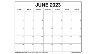 Printable June 2023 Calendar Templates with Holidays  VL Calendar [upl. by Arabeila]