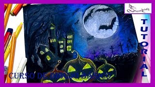 Como realizar Dibujo de HALLOWEEN con OLEO PASTEL y colores [upl. by Strauss]