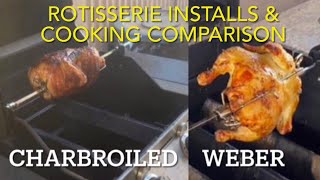 ROTISSERIE KIT INSTALL ON CHARBROIL amp WEBER GRILLS WHELPFUL TIPSampMISTAKES WE MADE WOUR 1ST 3 COOKS [upl. by Alywt140]