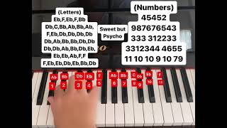 Sweet but Psycho piano tutorial letters and numbers [upl. by Robillard]