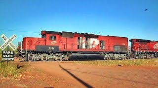 Trem ALL Dupla de SD40T2  DASH9 cruzando passagem de nível em Reserva  PR [upl. by Einomrah]