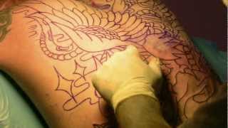 Maik´s Back Piece  Tattoo Session 1 Outlining [upl. by Aikit]