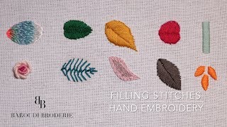 Hand Embroidery for Beginners  10 Basic filling stitches Leaves [upl. by Mojgan]