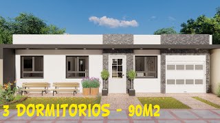 Plano de casa de 3 Dormitorios  90 metros cuadrados [upl. by Mera]