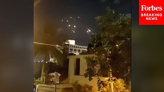 Camera Captures Sight Of Missiles Fired By Iran Raining Down On Herzliya Israel [upl. by Neelav]