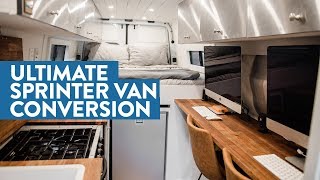 Selfconverted OffGrid Sprinter Van with Full Office Bathroom and Garage [upl. by Averil]