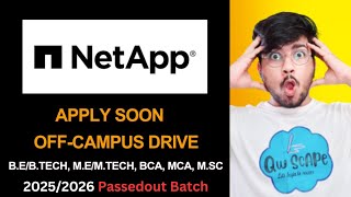 NetApp hiring for 2025 2026  paid internship for 2026 passing out batch paidinternship offcampus [upl. by Tihw]