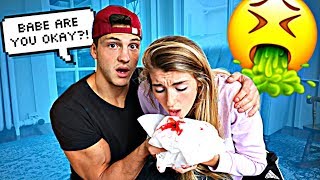 Throwing up Blood PRANK On Boyfriend Cute Reaction [upl. by Laehctim]