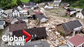 Germany floods Drone footage shows devastation in Schuld after record rainfall [upl. by Nyral]